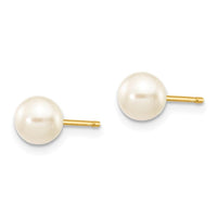 14k 5-6mm White Round Freshwater Cultured Pearl Stud Post Earrings ,
