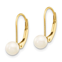 14k 5-6mm White Round Saltwater Akoya Cultured Pearl Leverback Earrings ,