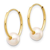 14k 5-6mm White Semi-round Freshwater Cultured Pearl Endless Hoop Earrings ,