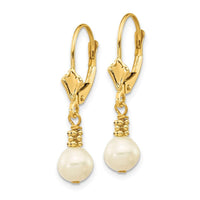 14K 5-6mm White Semi-round Freshwater Cultured Pearl Leverback Earrings ,