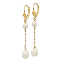 14K 5-7mm White Rice Freshwater Cultured Pearl Leverback Earrings ,