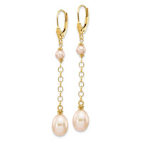 14K 5-8mm Pink Freshwater Cultured Pearl Leverback Earrings ,