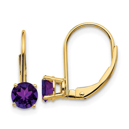 14k 5mm Amethyst Leverback Earrings ,