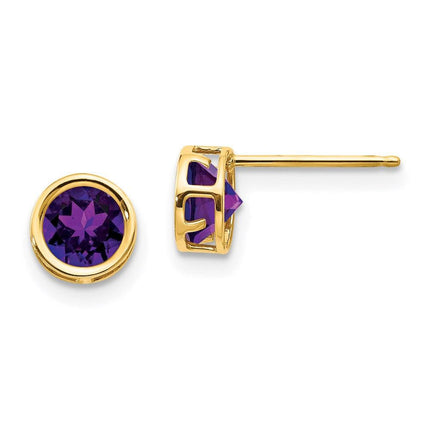 14k 5mm Bezel Amethyst Stud Earrings ,