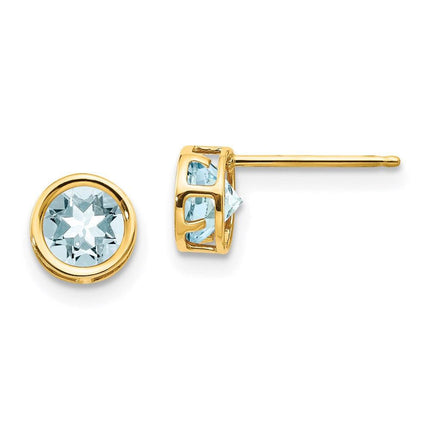 14k 5mm Bezel Aquamarine Stud Earrings ,