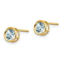 14k 5mm Bezel Aquamarine Stud Earrings ,