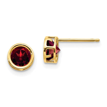 14k 5mm Bezel Garnet Stud Earrings ,