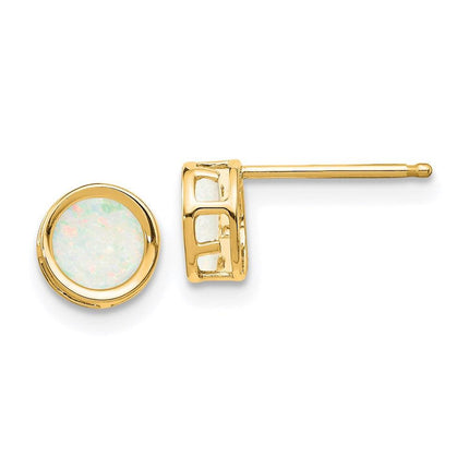 14k 5mm Bezel Opal Stud Earrings ,