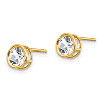14k 5mm Bezel White Topaz Stud Earrings ,
