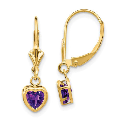14k 5mm Heart Amethyst Earrings ,