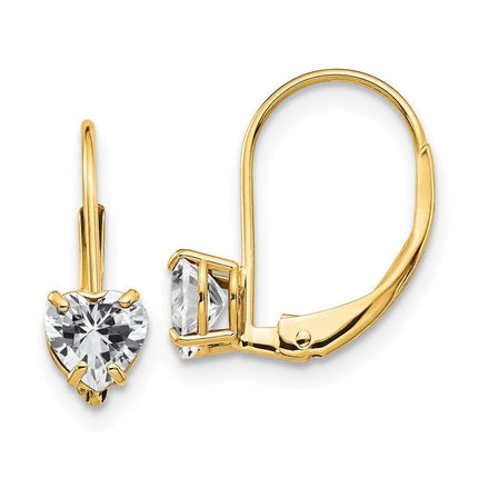 14k 5mm Heart Cubic Zirconia Leverback Earrings ,