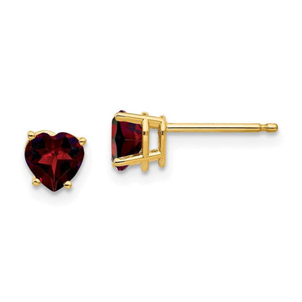 14k 5mm Heart Garnet Earrings ,