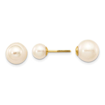 14k 6-7mm & 9-10mm Round Freshwater Cultured Pearl Screw On Post Earrings ,