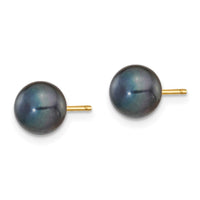 14k 6-7mm Black Button FW Cultured Pearl Stud Post Earrings ,