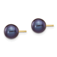 14k 6-7mm Black Round Freshwater Cultured Pearl Stud Post Earrings ,
