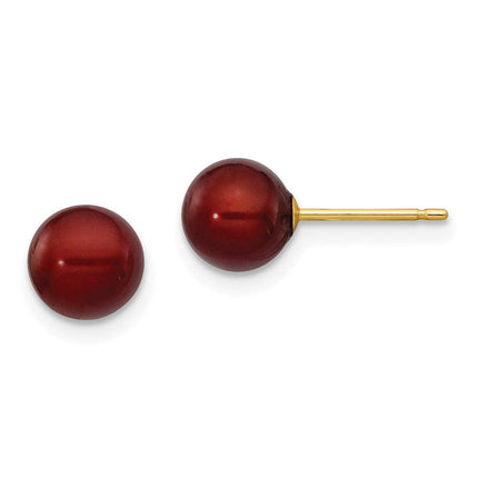 14k 6-7mm Coffee Round Freshwater Cultured Pearl Stud Post Earrings ,