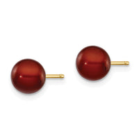 14k 6-7mm Coffee Round Freshwater Cultured Pearl Stud Post Earrings ,
