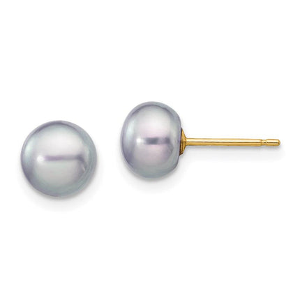 14k 6-7mm Grey Button FW Cultured Pearl Stud Post Earrings ,