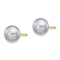 14k 6-7mm Grey Button FW Cultured Pearl Stud Post Earrings ,