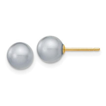 14k 6-7mm Grey Round Freshwater Cultured Pearl Stud Post Earrings ,