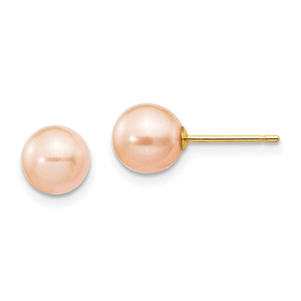 14k 6-7mm Pink Round Freshwater Cultured Pearl Stud Post Earrings ,