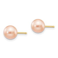 14k 6-7mm Pink Round Freshwater Cultured Pearl Stud Post Earrings ,