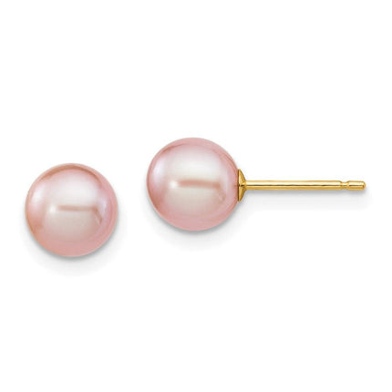 14k 6-7mm Purple Round Freshwater Cultured Pearl Stud Post Earrings ,
