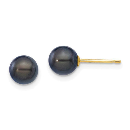 14k 6-7mm Round Black Saltwater Akoya Cultured Pearl Stud Post Earrings ,