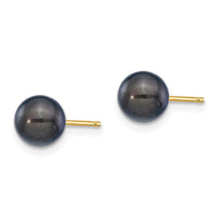 14k 6-7mm Round Black Saltwater Akoya Cultured Pearl Stud Post Earrings ,
