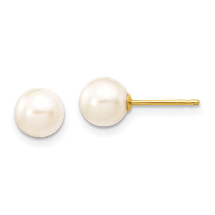 14k 6-7mm Round White Saltwater Akoya Cultured Pearl Stud Post Earrings ,