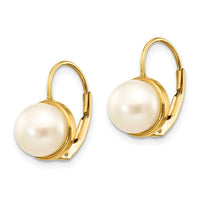 14K 6-7mm White Button Freshwater Cultured Pearl Leverback Earrings ,