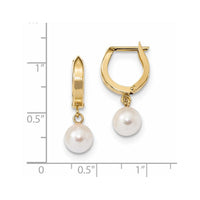 14k 6-7mm White Round Akoya Saltwater Cultured Pearl Hoop Dangle Earrings ,