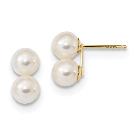 14k 6-7mm White Round FW Cultured Double Pearl Post Earrings ,
