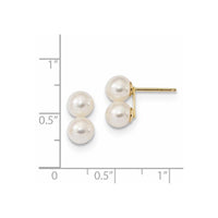 14k 6-7mm White Round FW Cultured Double Pearl Post Earrings ,