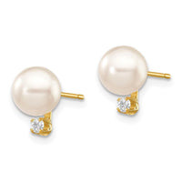 14k 6-7mm White Round Saltwater Akoya Cultured Pearl Diamond Post Earrings ,