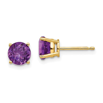 14k 6mm Amethyst Post Earrings ,