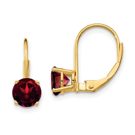 14k 6mm Garnet Leverback Earrings ,