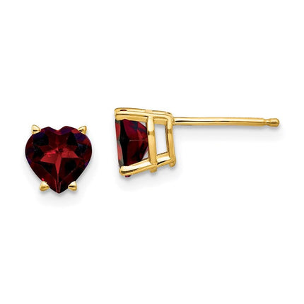 14k 6mm Heart Garnet Earrings ,