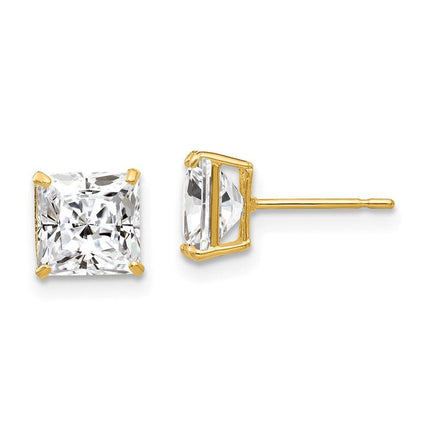 14k 6mm Square CZ Post Earrings ,