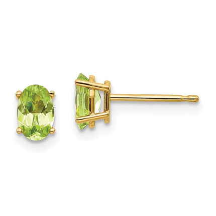 14k 6x4 Oval August/Peridot Post Earrings ,