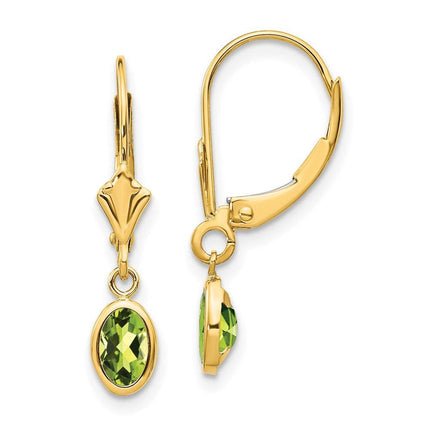 14k 6x4 Oval Bezel August/Peridot Leverback Earrings ,