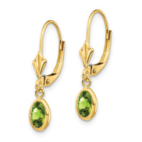 14k 6x4 Oval Bezel August/Peridot Leverback Earrings ,