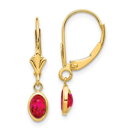14k 6x4 Oval Bezel July/Ruby Leverback Earrings ,