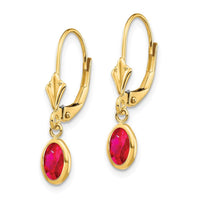 14k 6x4 Oval Bezel July/Ruby Leverback Earrings ,