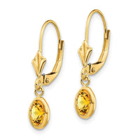 14k 6x4 Oval Bezel November/Citrine Leverback Earrings ,