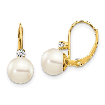 14k 7-7.5mm Pearl & Diamond Leverback Earring Mounting ,