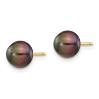 14k 7-8mm Black Button FW Cultured Pearl Stud Post Earrings ,