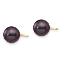 14k 7-8mm Black Round Freshwater Cultured Pearl Stud Post Earrings ,