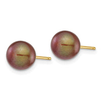 14k 7-8mm Coffee Round Freshwater Cultured Pearl Stud Post Earrings ,