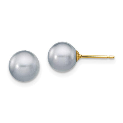 14k 7-8mm Grey Round Freshwater Cultured Pearl Stud Post Earrings ,